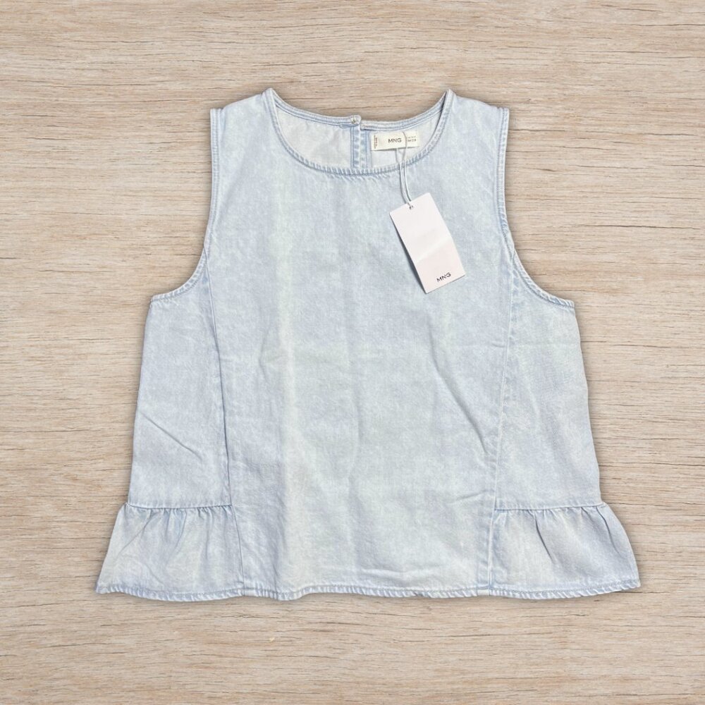 NWT Mango Denim Blouse Top Ruffle Trim Girls Size 13-14 Tween Kids Brand New